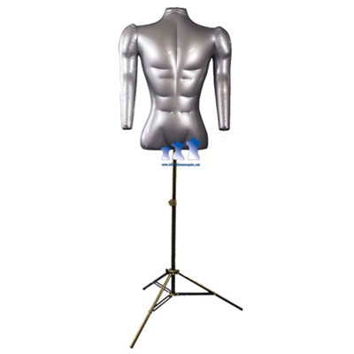 Inflatable Male Torso with Arms, MS12 Stand, Silver